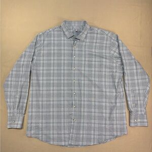 Peter Millar Summer Comfort Blue Plaid Long Sleeve Shirt Men's Size XXL
